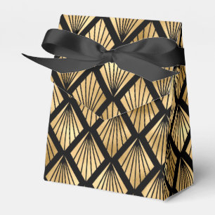 Guld och Black Art Deco Geometric Fläkt Presentaskar