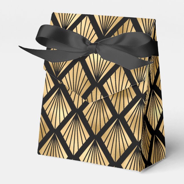 Guld och Black Art Deco Geometric Fläkt Presentaskar (Framsidan Sidan)