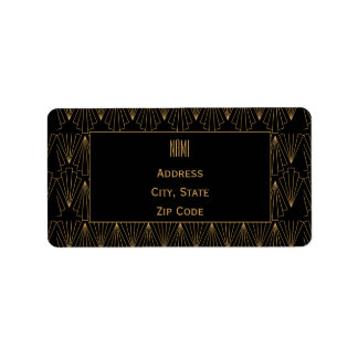 Guld och Black Art Deco Mönster Adressetikett