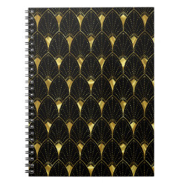 Guld och Black Art Deco Mönster Anteckningsbok