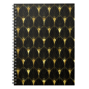 Guld och Black Art Deco Mönster Anteckningsbok