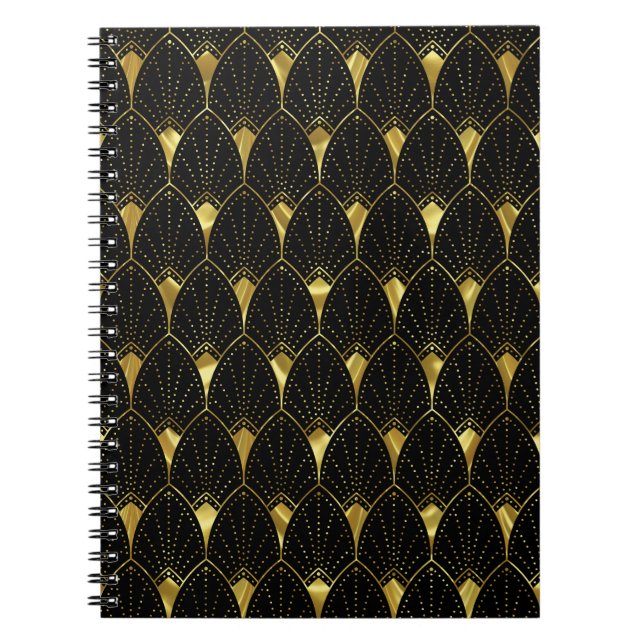 Guld och Black Art Deco Mönster Anteckningsbok (Framsidan)