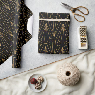 Guld och Black Art Deco Mönster Presentpapper