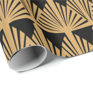 Guld och Black Art Deco Mönster Presentpapper