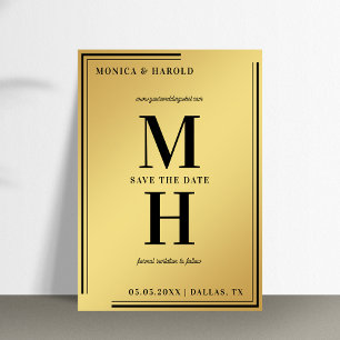 Guld och Black Big Bold Monogram Snyggt Elegant Spara Datumet