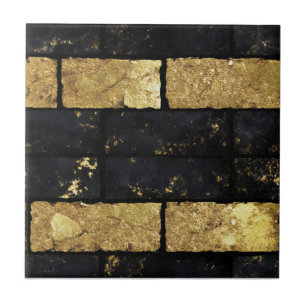 Guld och Black Bricks Mönster Kakelplatta