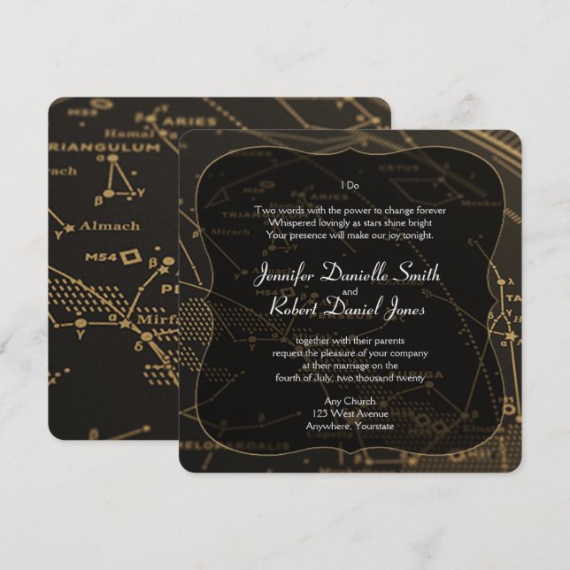 Guld och Black Constellation Bröllop Inbjudningar (Fram/baksida)