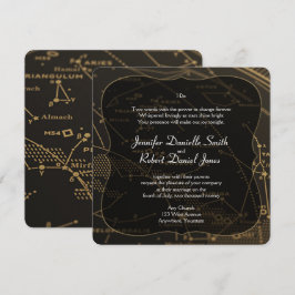 Guld och Black Constellation Bröllop Inbjudningar
