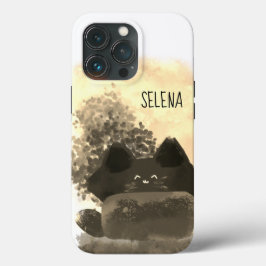 Guld och Black Cute Tecknad Gömt fluffy Cat