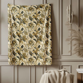Guld och Black Damask Blanket för Luxe Insida Fleecefilt