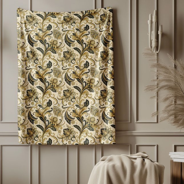 Guld och Black Damask Blanket för Luxe Insida Fleecefilt (Gold and Black Damask Blanket for Luxe Interiors)