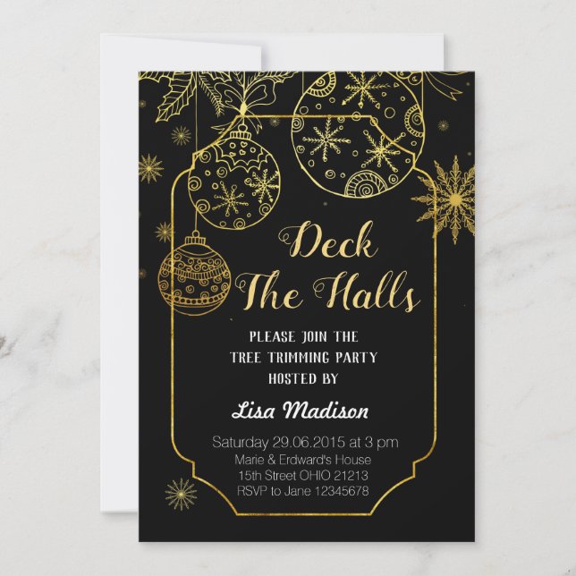 Guld och Black Deck The Halls Party bjudan Inbjudningar (Framsida)