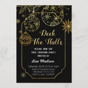 Guld och Black Deck The Halls Party bjudan Inbjudningar