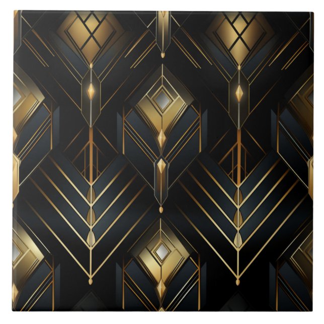 Guld och Black Deco, Chiaroscuro, Isometric Kakelplatta (Framsidan)