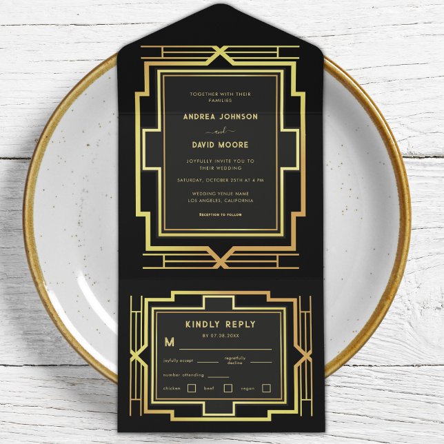 Guld och Black Gatsby Ram Retro Art Deco Bröllop (Skapare uppladdad)