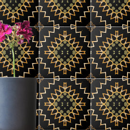 Guld och Black Geometric Oriental Arabesque Kakelplatta