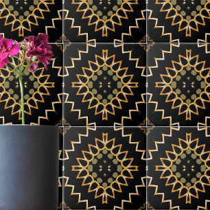 Guld och Black Geometric Oriental Arabesque Kakelplatta