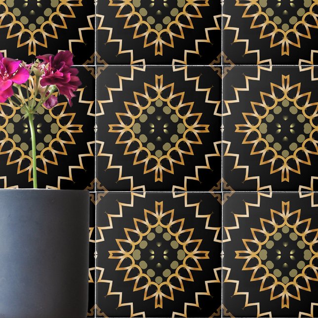 Guld och Black Geometric Oriental Arabesque Kakelplatta (Skapare uppladdad)