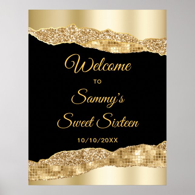 Guld och Black Glam Tårar Sweet sixteen Välkommen Poster (Framsidan)