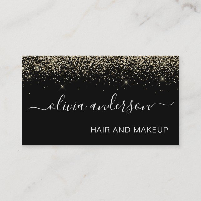 Guld och Black Glitter Hair Makeup Salon Visitkort (Framsida)