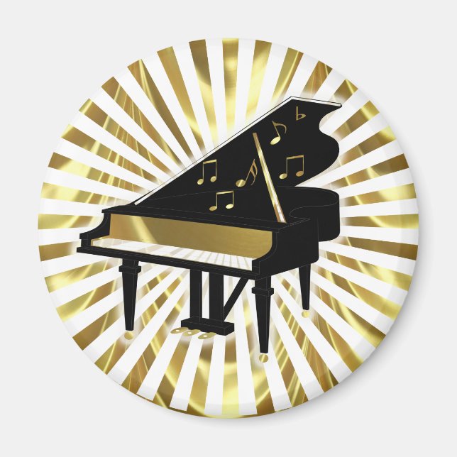 Guld och Black Grand Piano Musik noter Magnet (Framsidan)