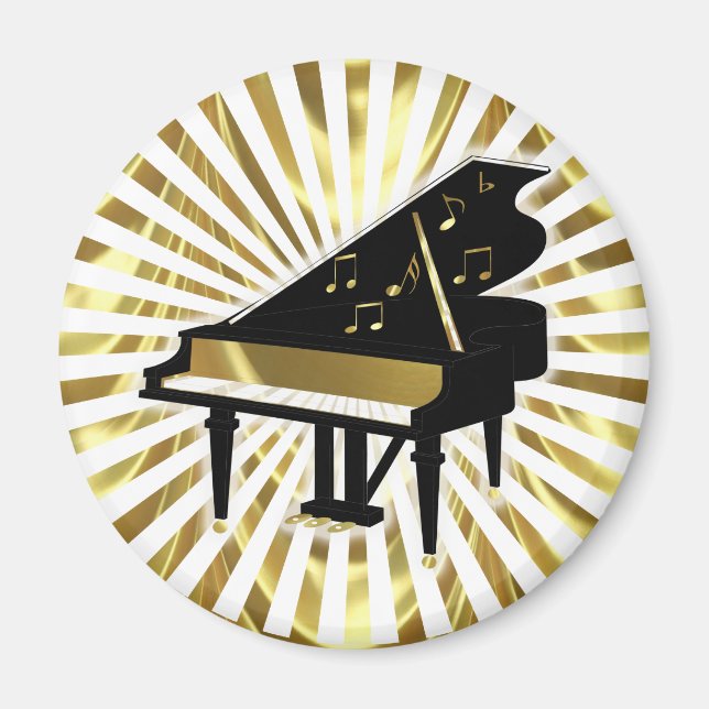Guld och Black Grand Piano Musik noter Magnet (Framsidan)