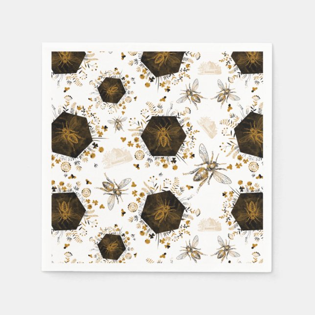 Guld och Black honey Bee Pappersservett (Framsidan)