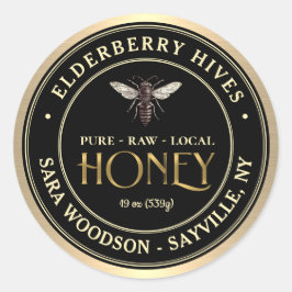 Guld och Black honey-etikett med Vintage Queen Bee Runt Klistermärke