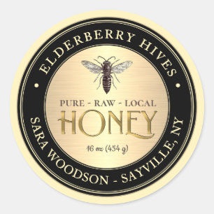 Guld och Black honey-etikett med Vintage Queen Bee Runt Klistermärke