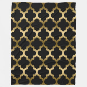 Guld och Black Ikat Quatrefoil Geometric Mönster Fleecefilt