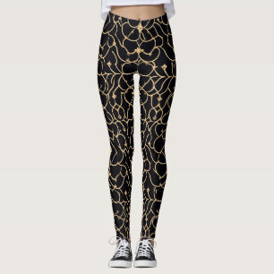 Guld och Black Line Mönster Leggings