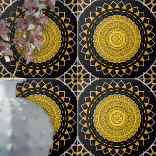 Guld och Black Luxurious Chic Oriental Medallion Kakelplatta