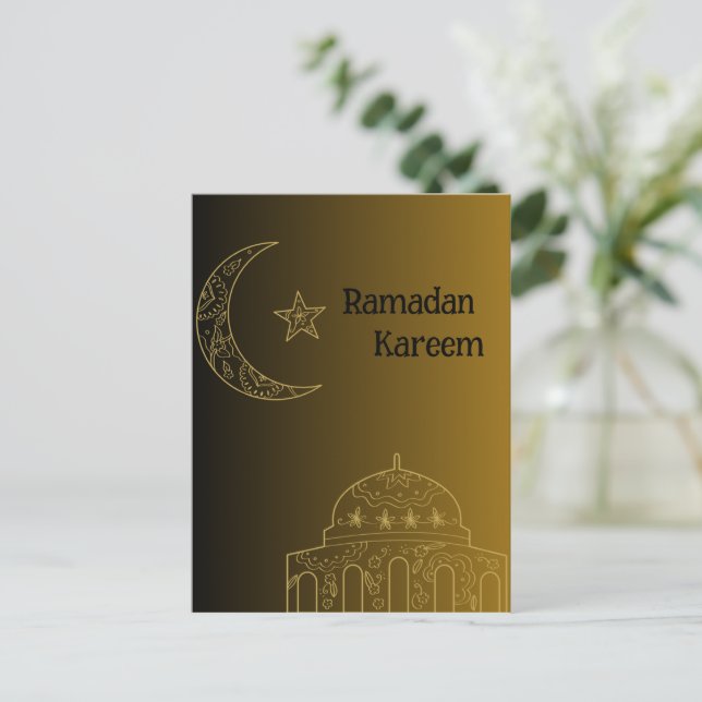 Guld och Black Lycklig Ramadan Kareem 2024 Helg Vykort (Stående Fram)