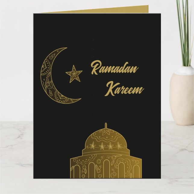 Guld och Black Lycklig Ramadan Kareem 2024 Kort (Framsida)