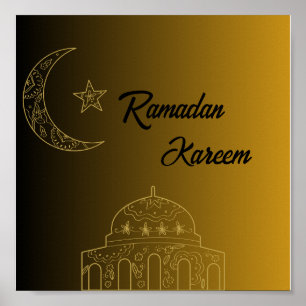 Guld och Black Lycklig Ramadan Kareem 2024 Poster