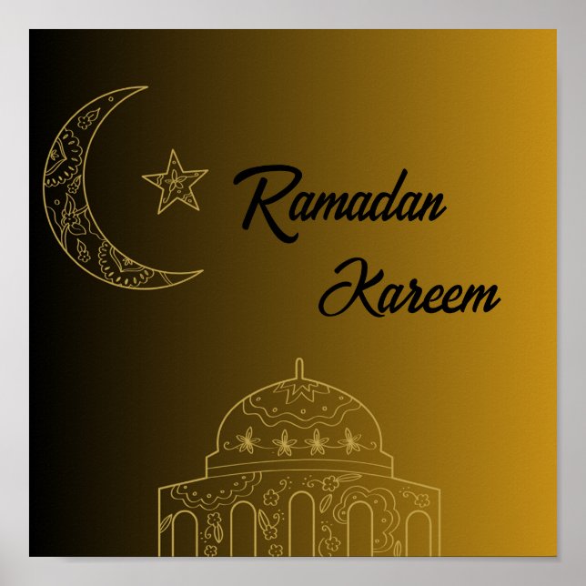 Guld och Black Lycklig Ramadan Kareem 2024 Poster (Framsidan)