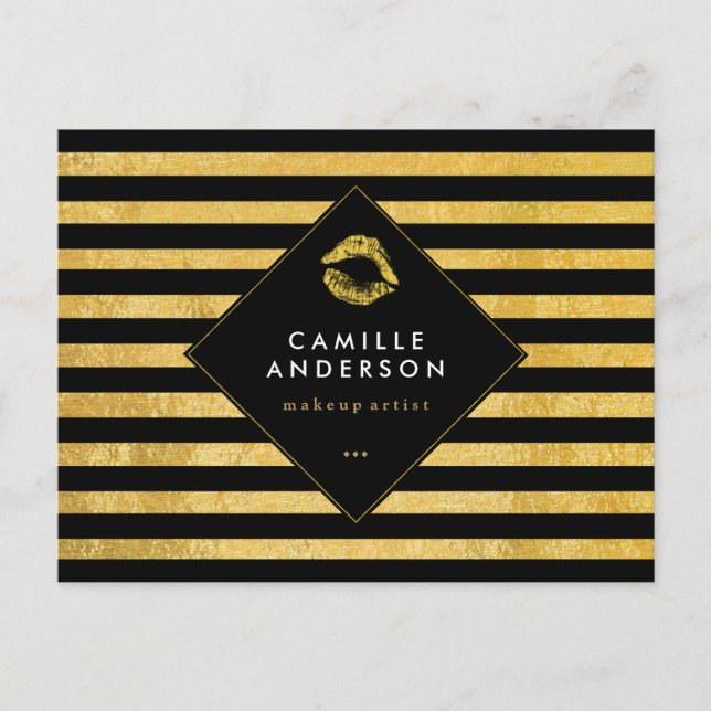 Guld och Black Makeup Artistry Comp Card Vykort (Framsida)