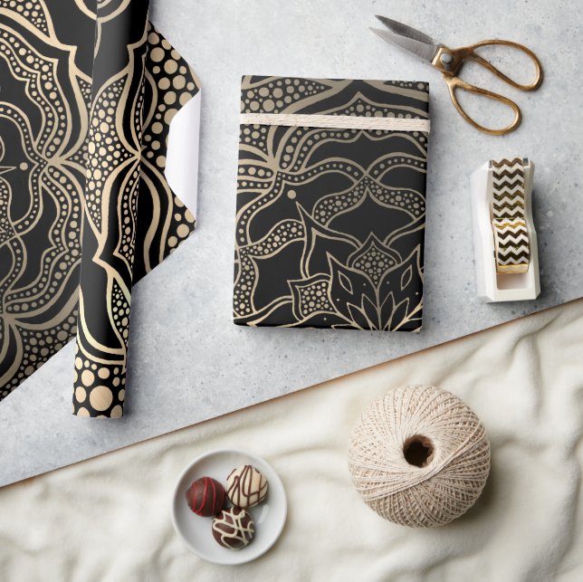 Guld och Black Mandala Art Boho Elegant jul Presentpapper (Hantverk)