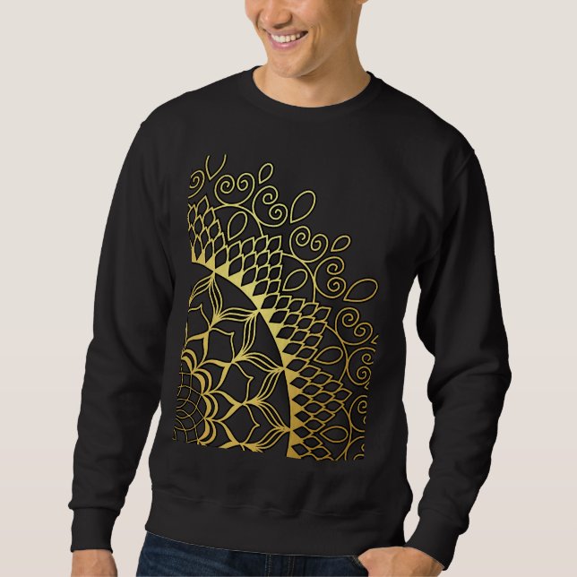 Guld och Black Mandala Lång Ärmad Tröja (Framsida)