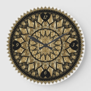 Guld och Black Mandala Stor Klocka