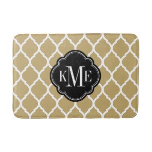 Guld och Black Moroccan Quatrefoil Monogram Badrumsmatta