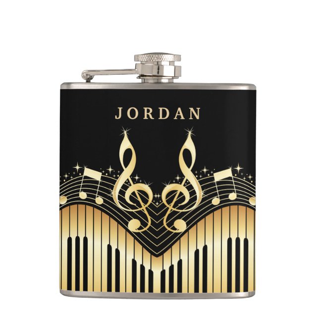 Guld och Black Musical Tangentbord-kolv Fickplunta (Framsidan)