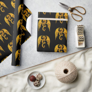 Guld och Black Mythical Dragon Presentpapper