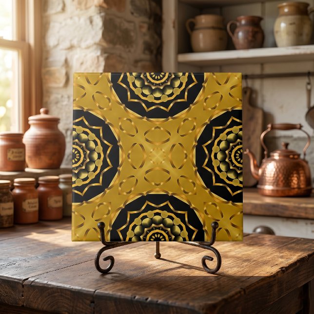 Guld och Black Oriental Arabesque Geometric Mosaic Kakelplatta (Skapare uppladdad)