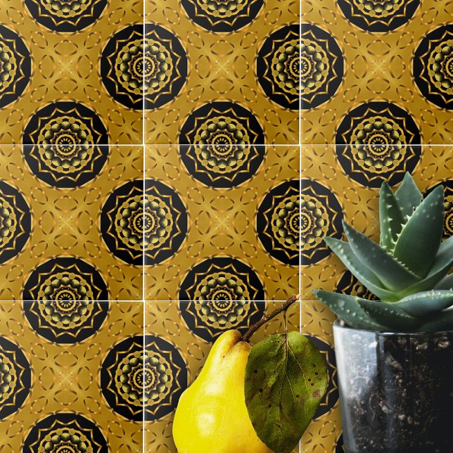 Guld och Black Oriental Arabesque Geometric Mosaic Kakelplatta (Skapare uppladdad)