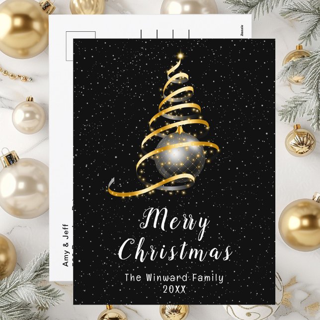 Guld och Black Ornament God jul Helg Vykort (Skapare uppladdad)