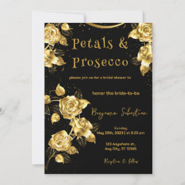 Guld och Black Petals och Prosecco Möhippa Inbjudningar
