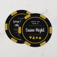 Guld och Black Poker Chip Birthday Casino Night