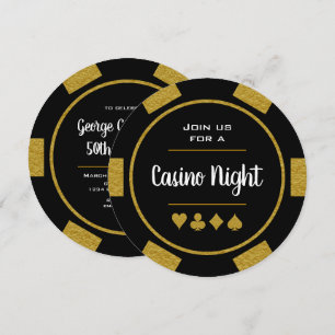 Guld och Black Poker Chip Birthday Casino Night Inbjudningar