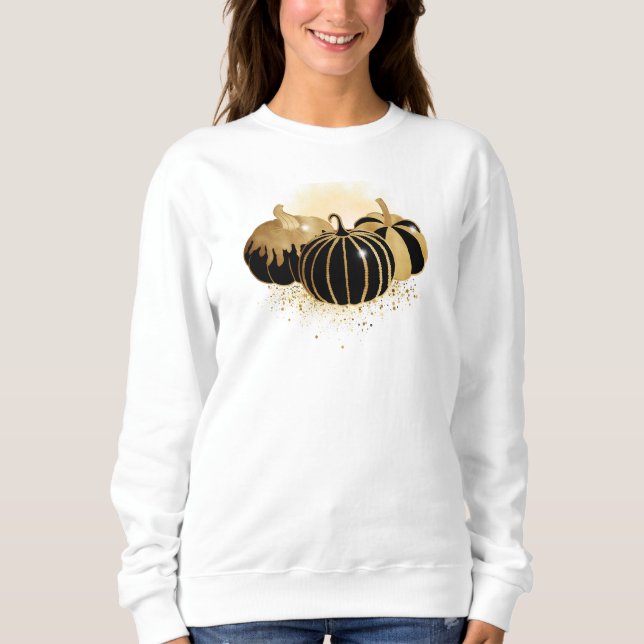 Guld och Black Pumpkin Glamor T Shirt (Framsida)